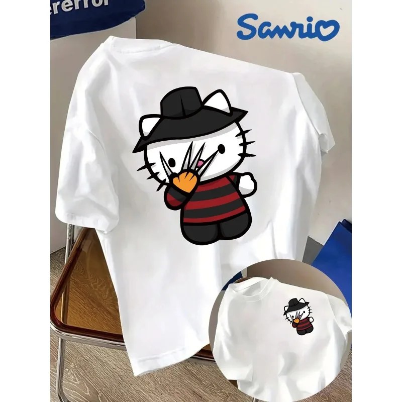 

Sanrio Hello Kitty Melissa Killer с принтом и короткими рукавами, женская милая повседневная футболка с короткими рукавами, всесезонный повседневный топ с круглым вырезом