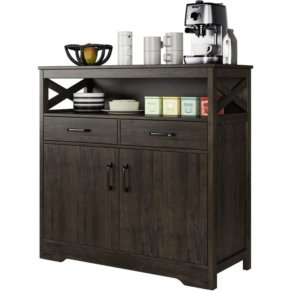 

Modern Farmhouse Buffet Sideboard, Wood Buffet Cabinet with Drawers, Coffee Bar, Floor Cabinet Cupboard for Living Room