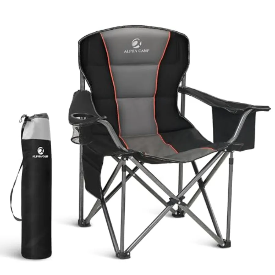 

Folding Camping Chair Oversized Heavy Duty Padded Outdoor Chair with Cup Holder Storage and Cooler Bag, 450 LBS Weight Capacity
