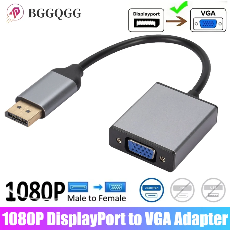

1080P DisplayPort To VGA Converter DP To VGA Adapter Male To Female Display Port for PC Computer Laptop HDTV Monitor Projector