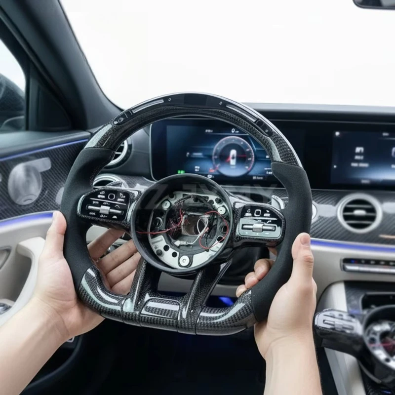 Custom LED Carbon Fiber Steering Wheel for - C-Class W206 S-Class W223 Black Leather Upgrade