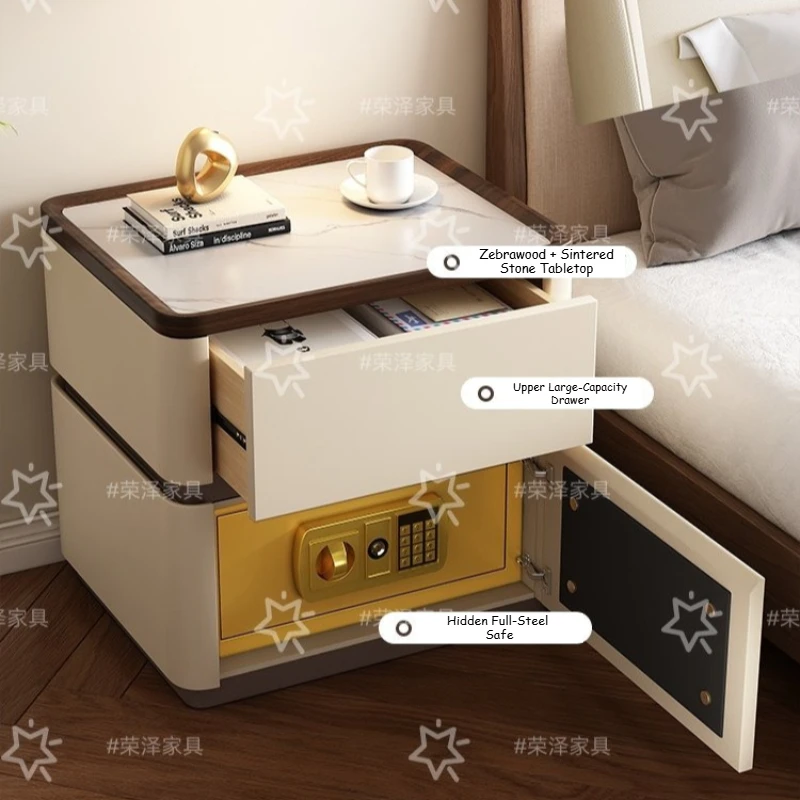 Modern Minimalist Bedside Table With Drawers Coded Lock Nightstands Safe Strongbox Nordic Design Hotel Bedroom Wood Furniture