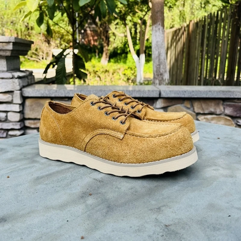 Handmade Goodyear Vintage British Men Cow Suede Leather Shoes Ankle Boots Business Work Shoes Spring Summer Tooling Boots