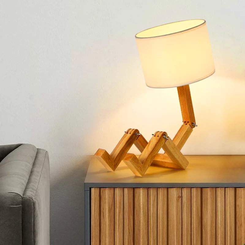 Japanese Wooden Robot Shape Creative Floor Lamps Study Fashion LED Reading Desk Night Lights Desktop Decorative Indoor Fixtures