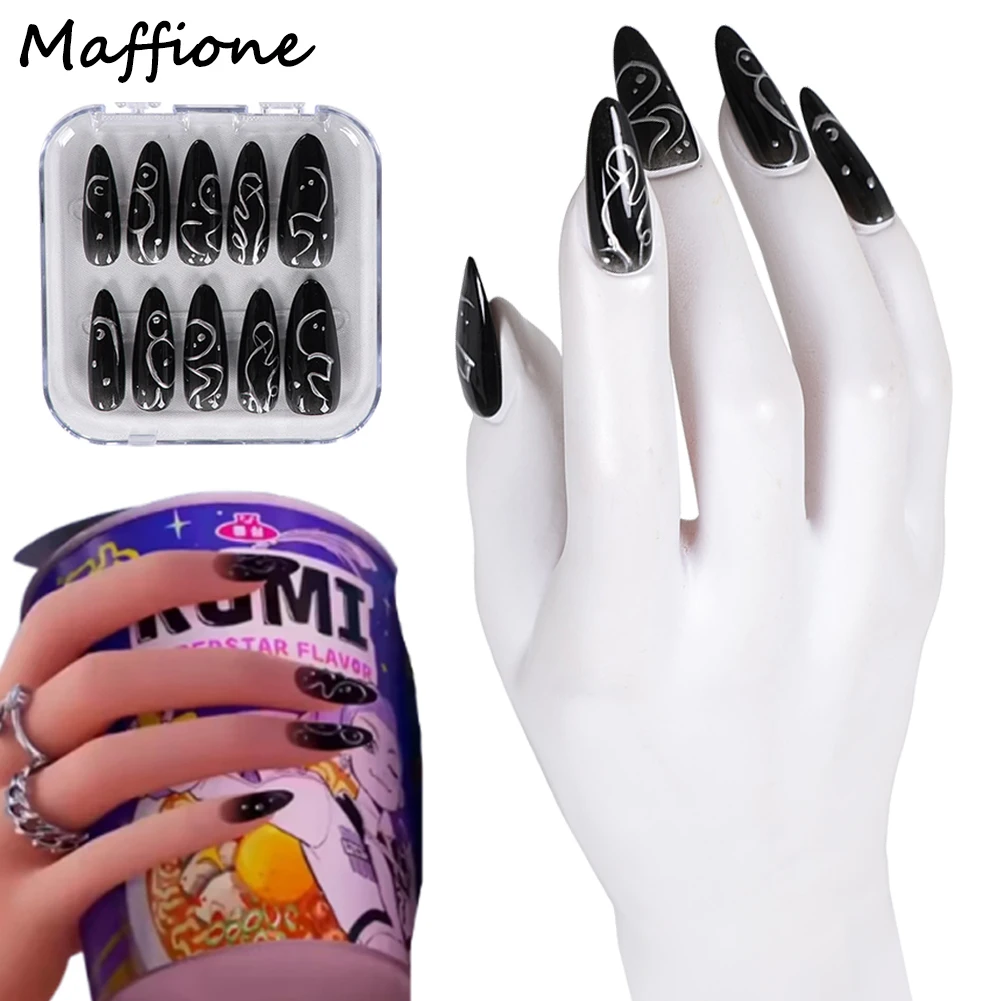 

Rumi Manicure Cosplay Fake Nails 2025 Cartoon Demon Cos Hunter Of KPop Cosplay Nail Beauty Nail Art Black Nailart Halloween Prop