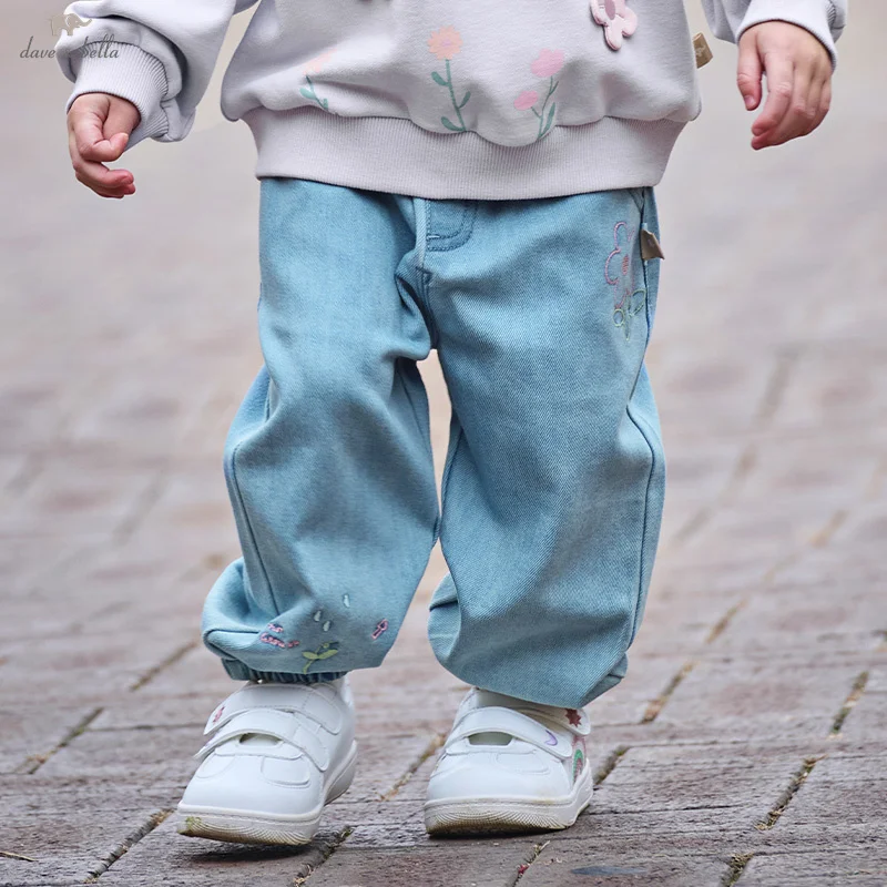 

Dave Bella Children's Cowboy Pants 2025 Spring Fashion Casual Sweet Cute Floral Girls' Elegant Jeans Loose Outdoor DB1251250