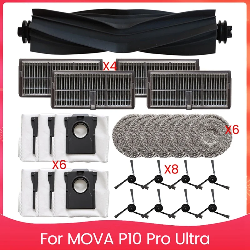 

For MOVA P10 Pro Ultra Robotic Vacuum Cleaner Spare Accessories Main Brush,Filter,Mop Cloth,Dust Bag,Side Brush