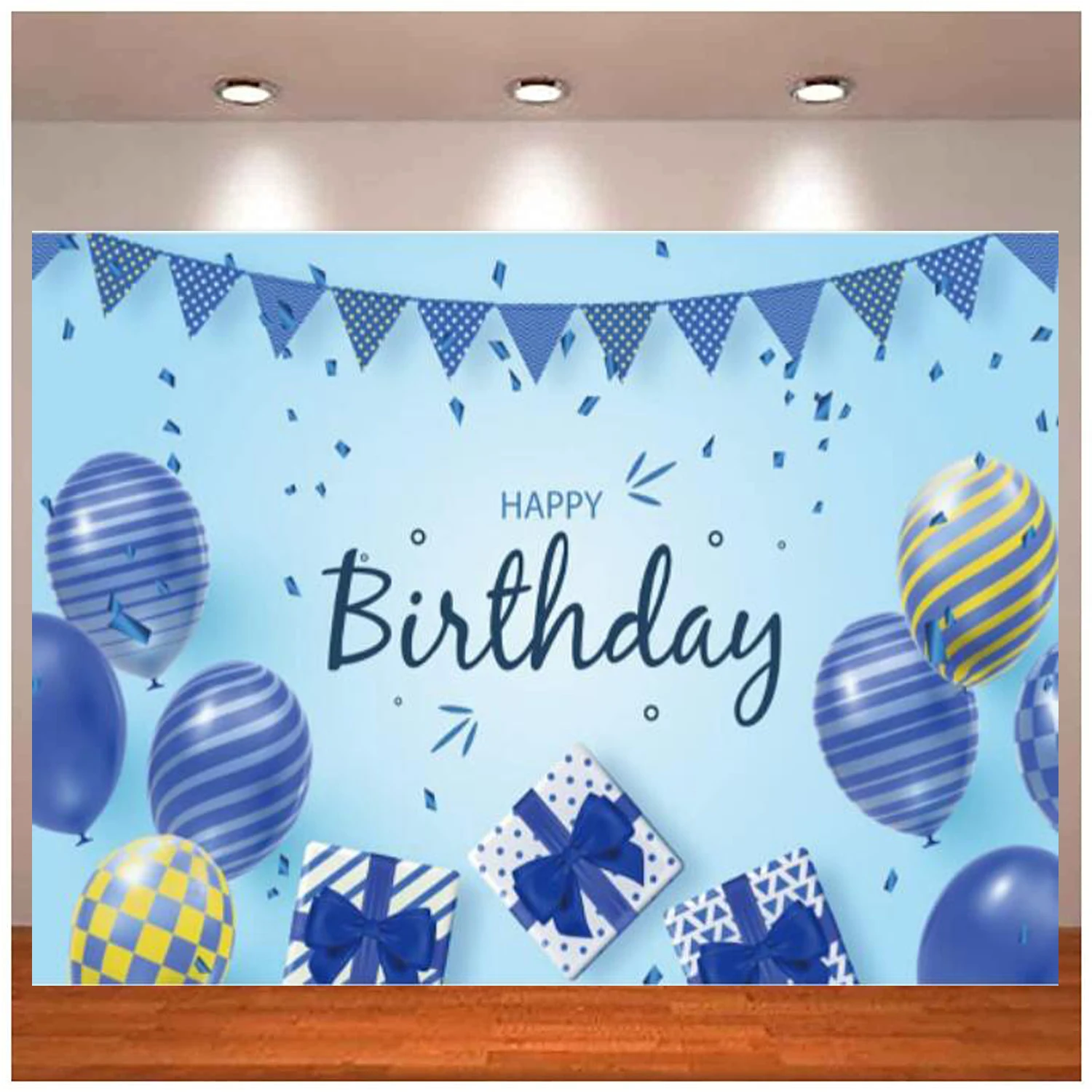 Photography Backdrop Blue Stripes Balloon Confetti Boy Prince Man 16th 18th 20th 30th Birthday Party Background Cake Table Decor