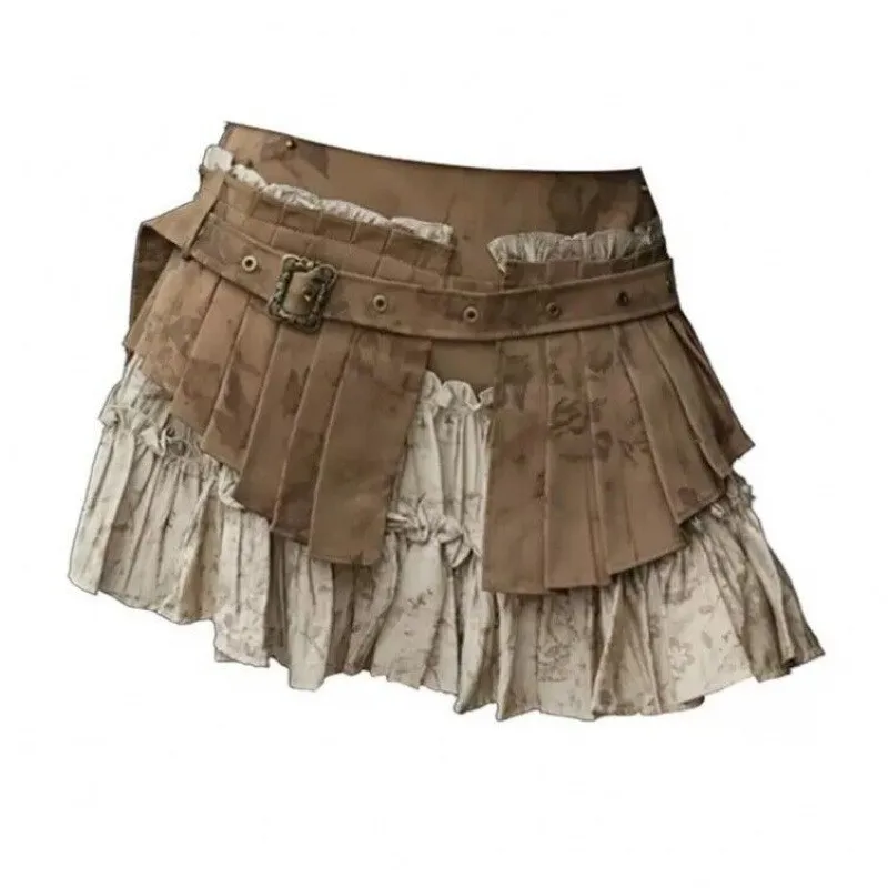 

Princ Sle Vintage Heavy Work Aosphere f Юбка-миди Плиссированная двухсекционная двухцветная юбка трапециевидной формы для женщин