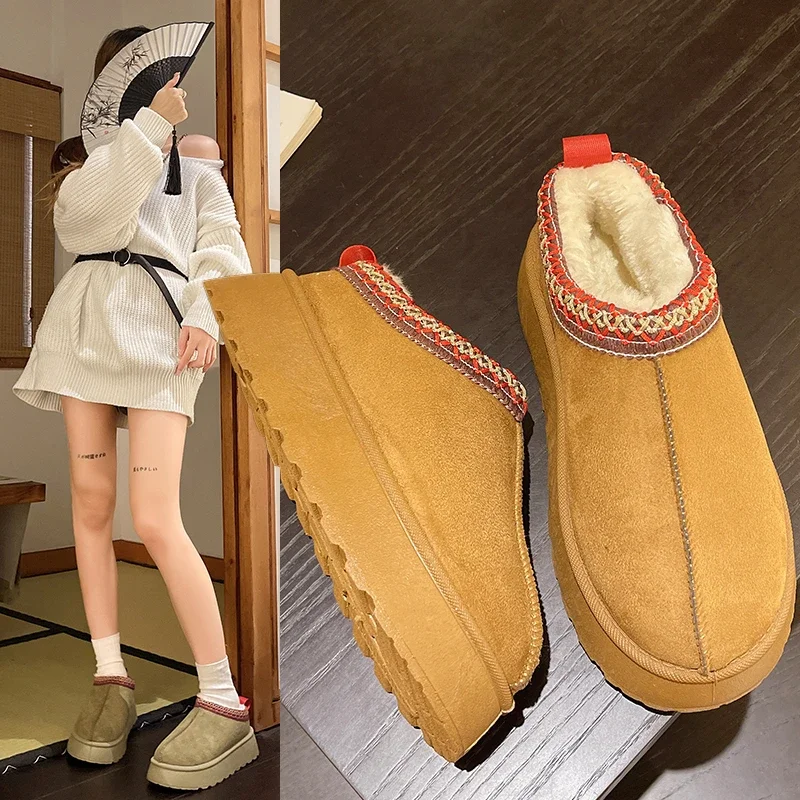 Novas botas de neve mulheres chelsea tornozelo inverno sapatos de algodão marca pele curto quente confortável chinelo plataforma sapatos flip flops botas