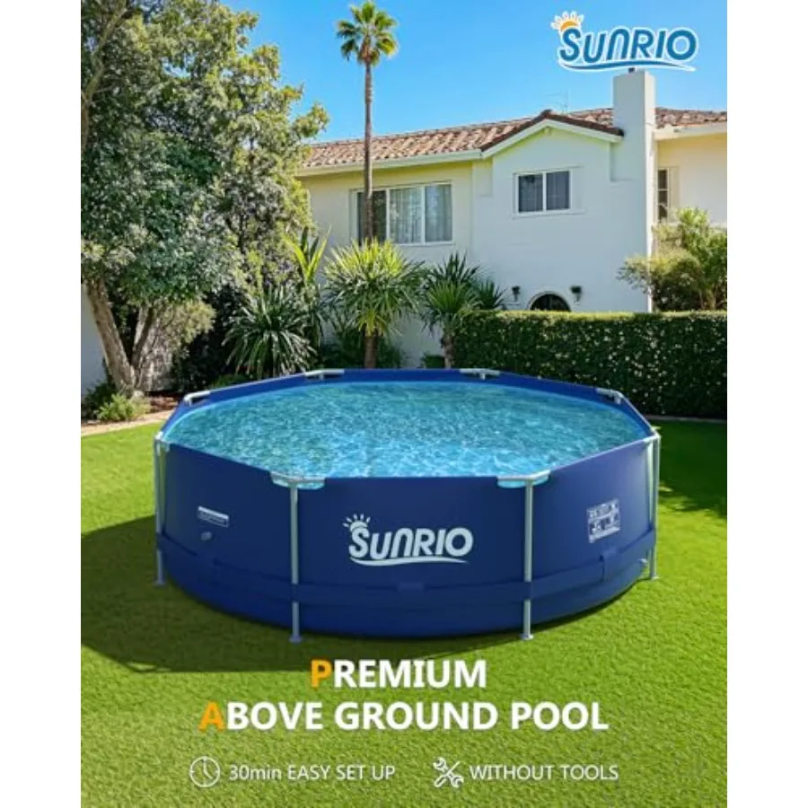 10'30 라운드형 지상 수영장 (성인용) 금속 프레임 가족용 수영장 (530 GPH 필터 펌프, 수영장 커버 및 바닥 매트 포함)