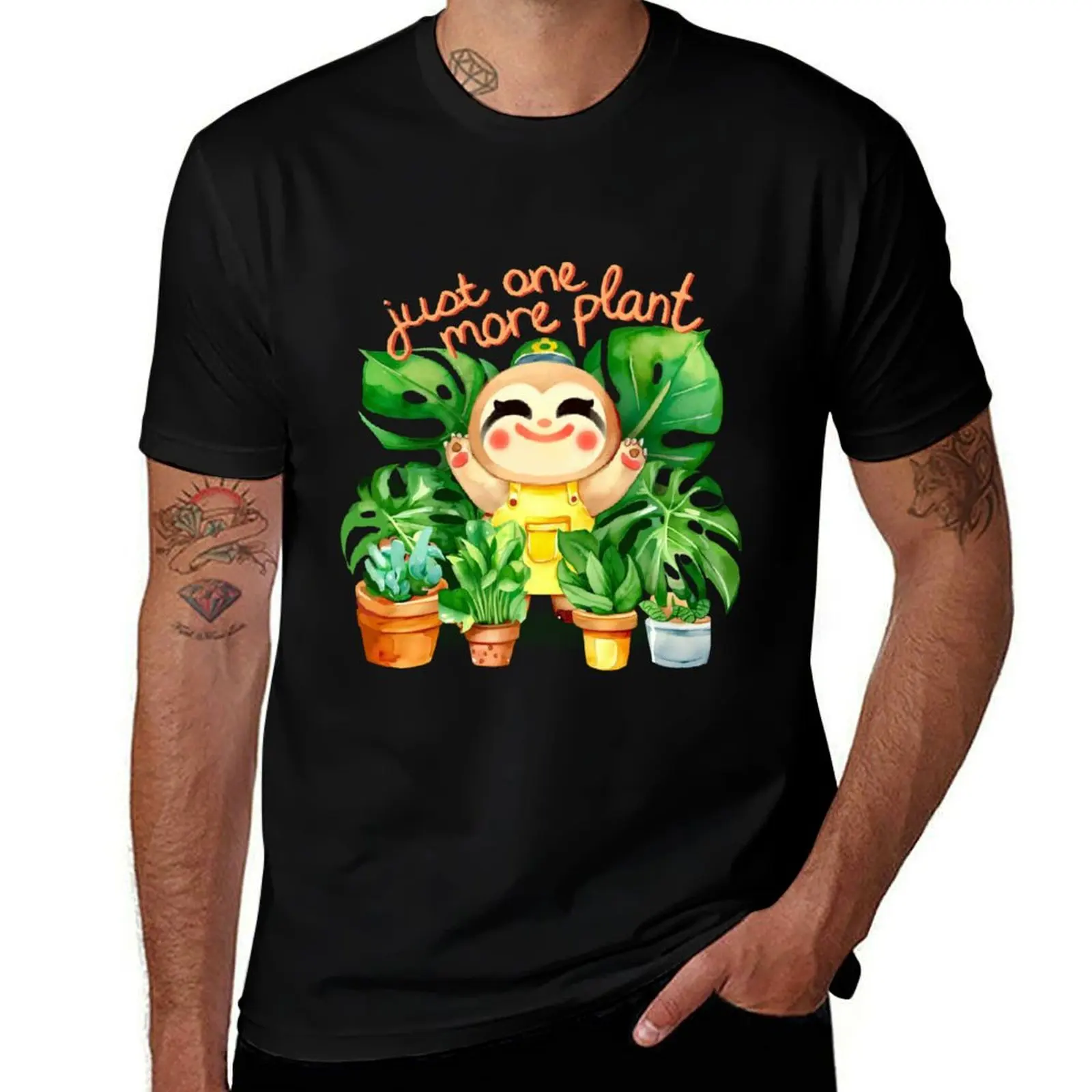 

Happy Sloth with Plants T-Shirt man t shirt graphic cotton t shirts high quality man t shirt luxury T-shirt