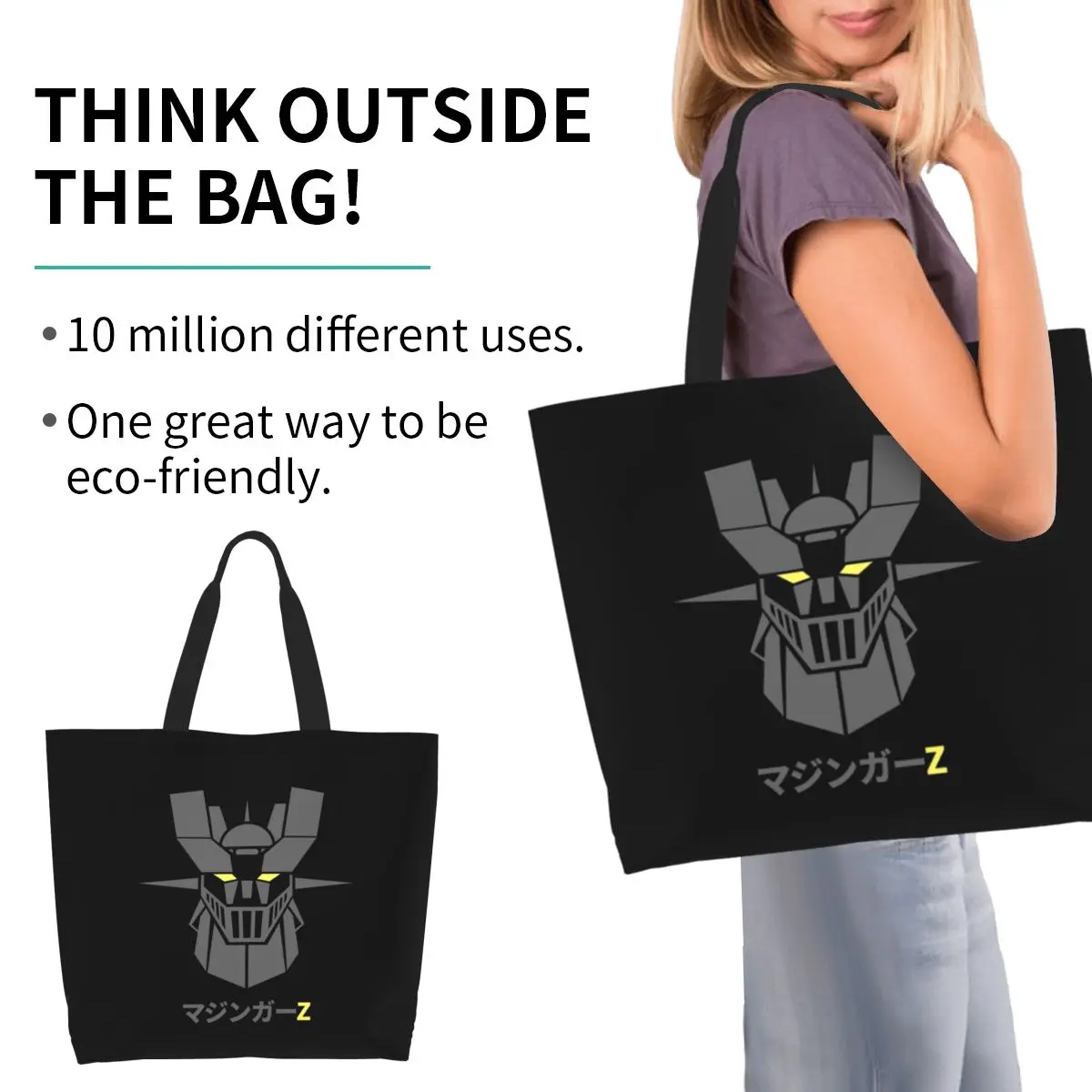 Mazinger Z Goldorak Actarus Grendizer Mask Shopping Tote Bag Canvas Large Capacity Shoulder Bags Shopper Grocery Handbag