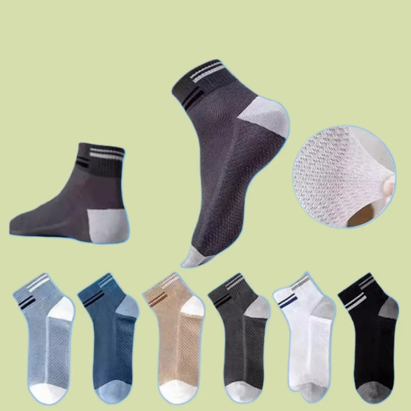 Chaussettes décontractées dépistolet antes en coton pour hommes, absorbant la transpiration, maille fine, respirant, solide, document, court, sport, été, nouvelle mode, 5/10 paires