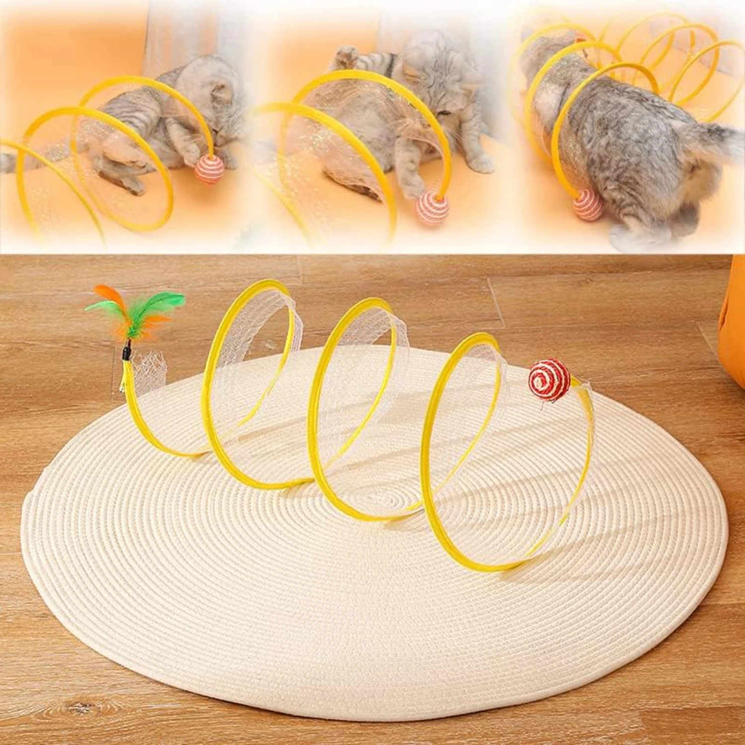 

Self-Play Cat Hunting Spiral Tunnel Toy, Springy Spiral Cat Tunnel, Folded Cat Tunnel Toy, Decompression Interactive Cat Toy, In