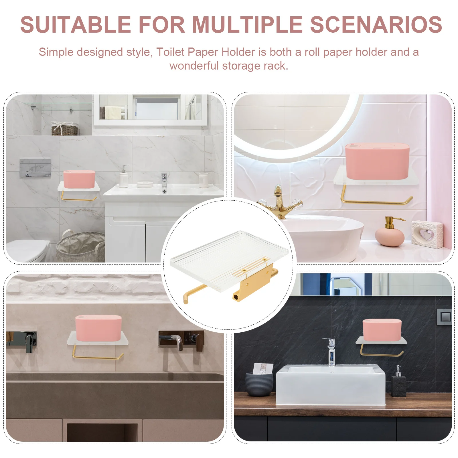 

Toilet Paper Holder Punch-Free Acrylic Aluminum Bathroom Shelf Roll Paper Dispenser Tissue Storage Rack Durable Mobile Phone