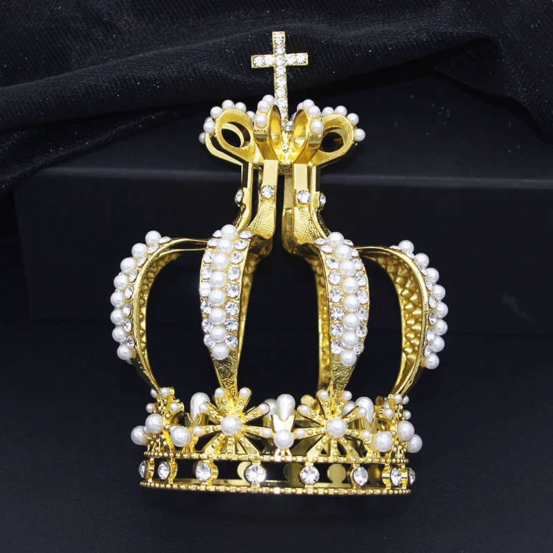 Baroque Royal Queen King Cross Tiaras and Crowns for Bridal Wedding Crown Headdress Bride Diadem Prom Jewelry Accessories