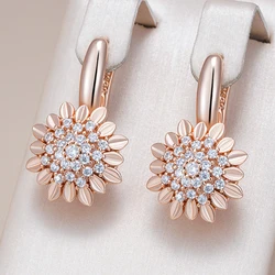 Kinel Hot 585 Rose Gold Color Creative Crystal Flower Drop Earrings for Women Fashion Natural Zircon Accessories Vintage Jewelry