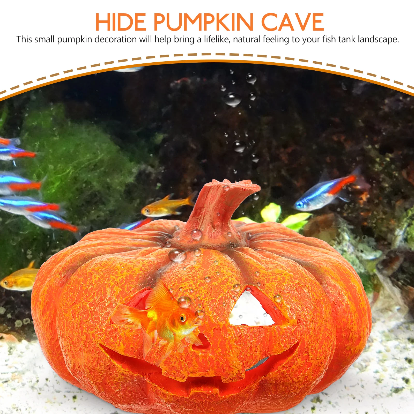 

Big Pumpkin Reptile Hiding Hole Practical Cave Resin Tank Hide Lightweight Fish Habitat Decor Pet Supplies Bottom nament