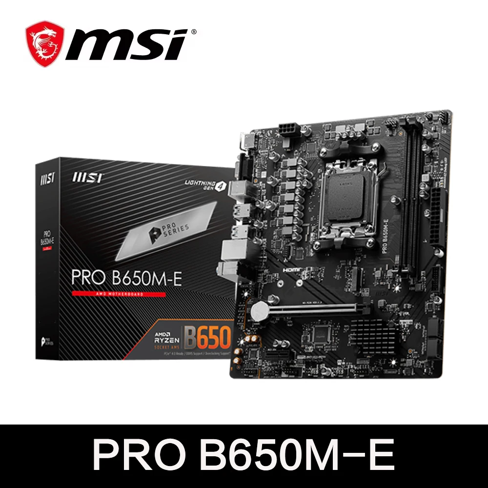 

MSI PRO B650M-E AMD B650 поддерживает DDR5 6800+MHz (OC) 128 ГБ AMD Ryzen ™ Разъем материнской платы серии 9000, 8000 AM5