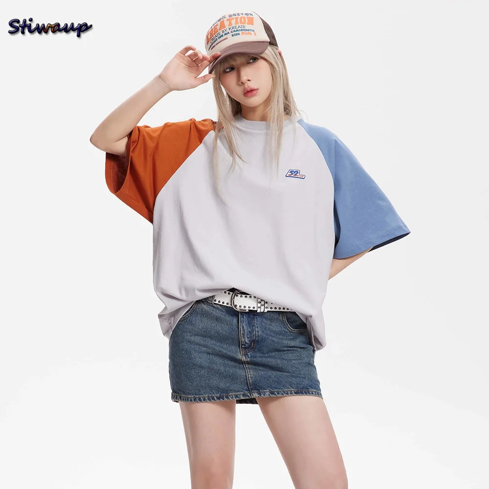 

Summer 100% Cotton Women's T-shirt O-neck Splicing Raglan Sleeve Oversized Women T Shirts Lady Short Sleeve Loose Tops Shirts