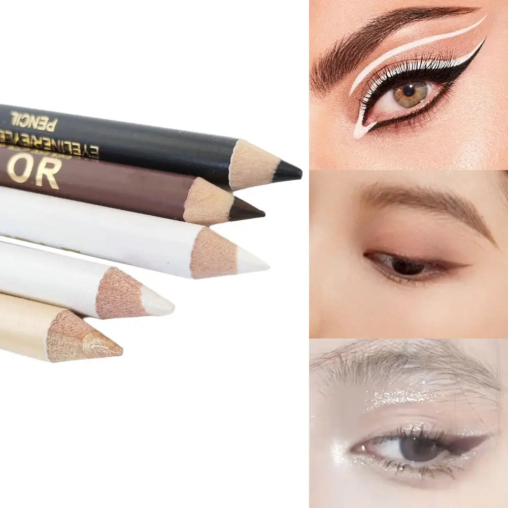 Eyeliner noir en bois à double usage, crayon à haute brillance pour sourcils, Non durable, éclaircissant, 3 bouches à soie blanches, bâton de maquillage, ombre 1 I L6Z3
