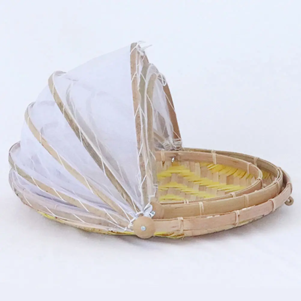 

Bamboo Woven Tray Insect Proof Dust Proof Food Storage Basket For Fruit Vegetable Bread Dessert Serving Round