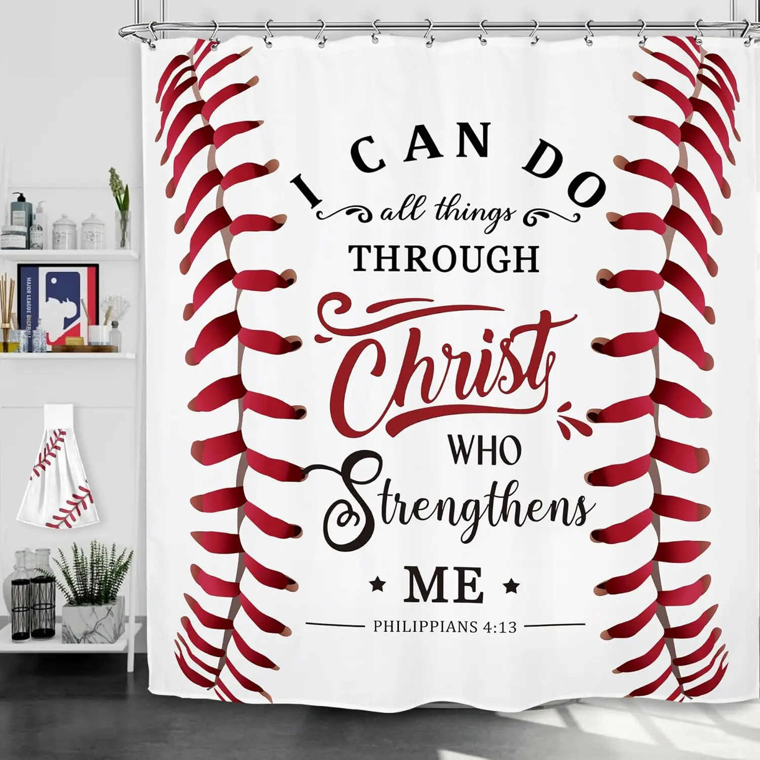 

Yookeb Baseball Sports Christian Bathroom Shower Curtain Bible Teen Boys Man Cool Inspirational Positive Polyester Fabric Decor