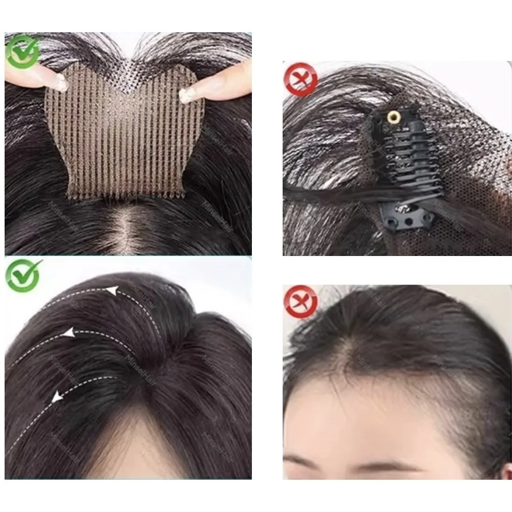 Wear&Go Topper Rambut Asli Tanpa Jepit Dengan Poni Ringan Magic Paste Topper Ringan Untuk Menutupi Bagian Rambut Tipis Menutupi Rambut Beruban 10 inci 25cm