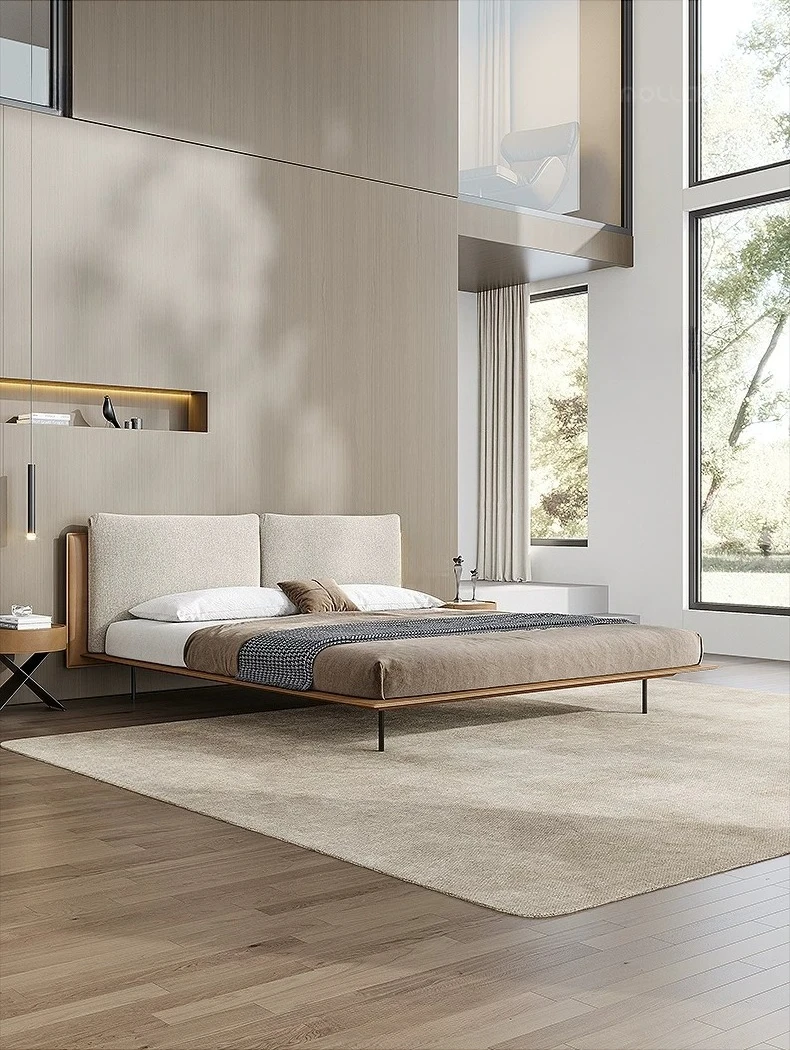 Minimalist saddle leather soft bag bed master bedroom queen bed villa high-end atmospheric double bed