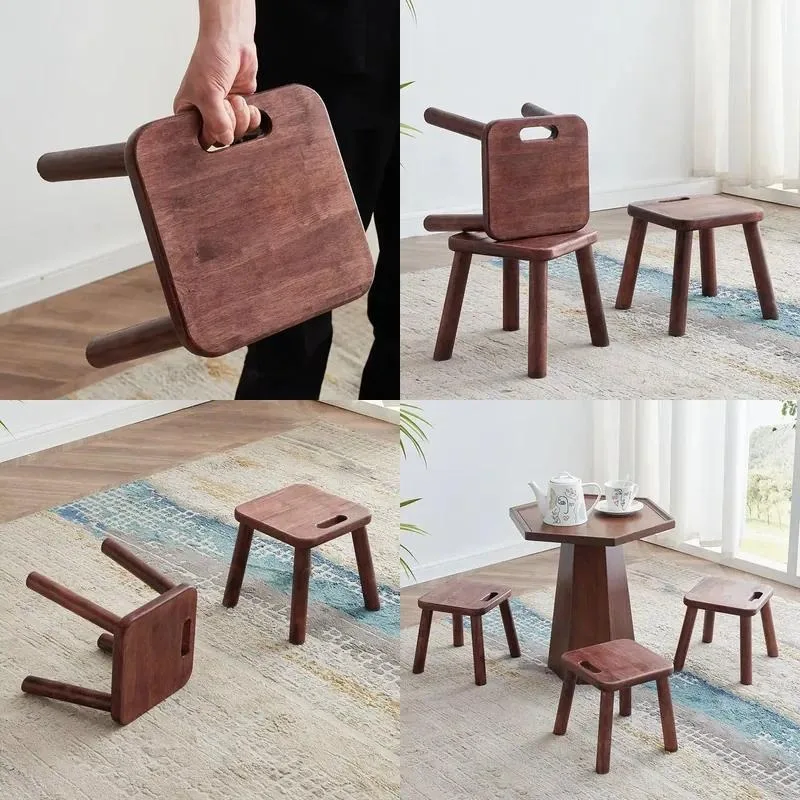 Solid Wood Stool Square Footstool Low Table for Home Entrance Shoe Changing Bedroom Small Seat