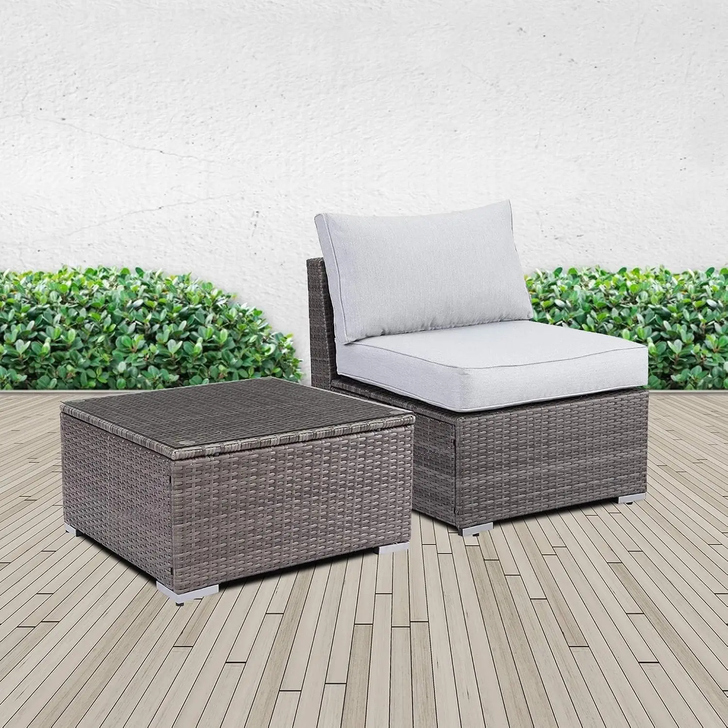 All Weather Wicker Outdoor Sofa & Table Set With Cushions For Patio Garden Balcony 2 Piece, Customized