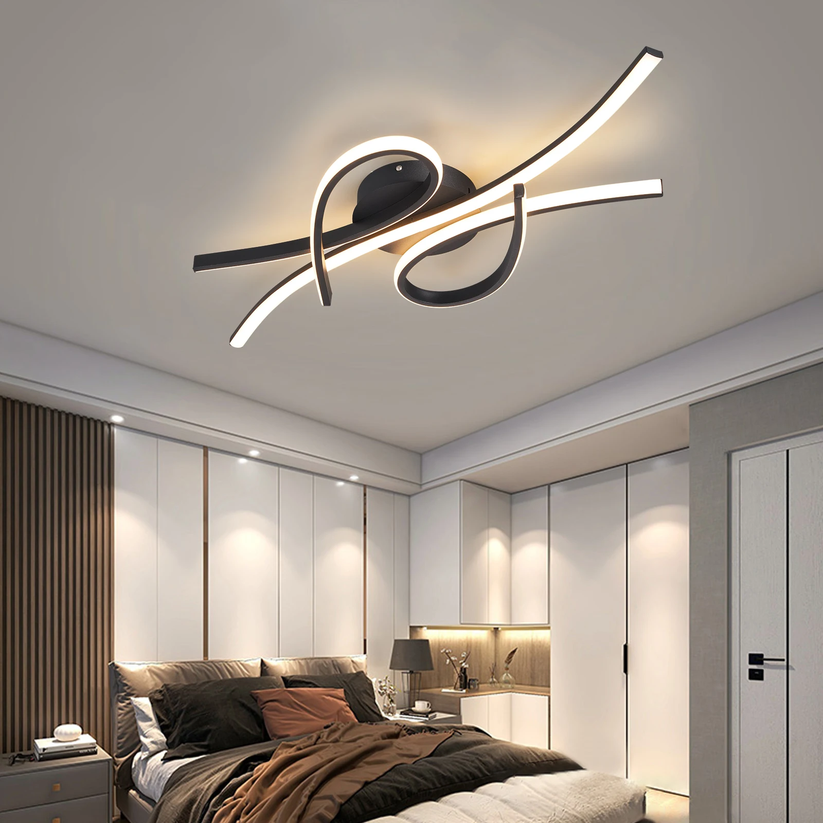 Plafonnier LED Noir/Or au Design Moderne, Luminaire Décoratif de Plafond, Idéal pour une Maison Intelligente, un Salon, une Chambre à Coucher ou un Bureau, Technologie Lam138