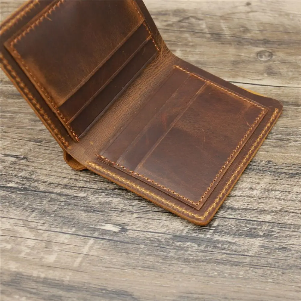 Portable Bifold Design Men Genuine Leather Wallet Retro Short Style Coin Purse Minimalist Lightweight Handmade Wallet Gift