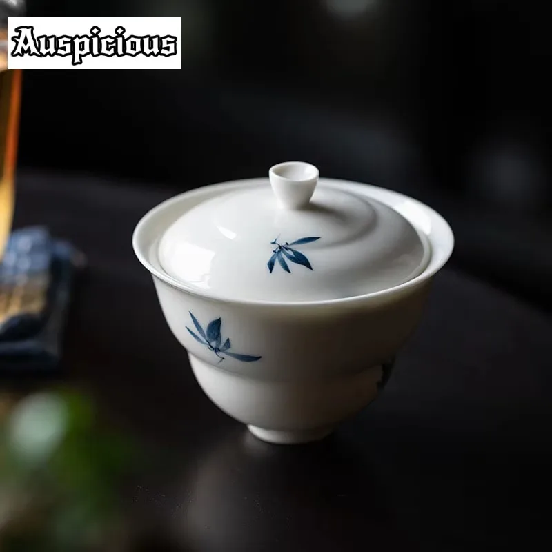 

125ml Pure Hand-painted Butterfly Orchid Art Ceramic Tea Tureen China Tea Maker Gaiwan Bowl With Lid Household Kung Fu Teaware