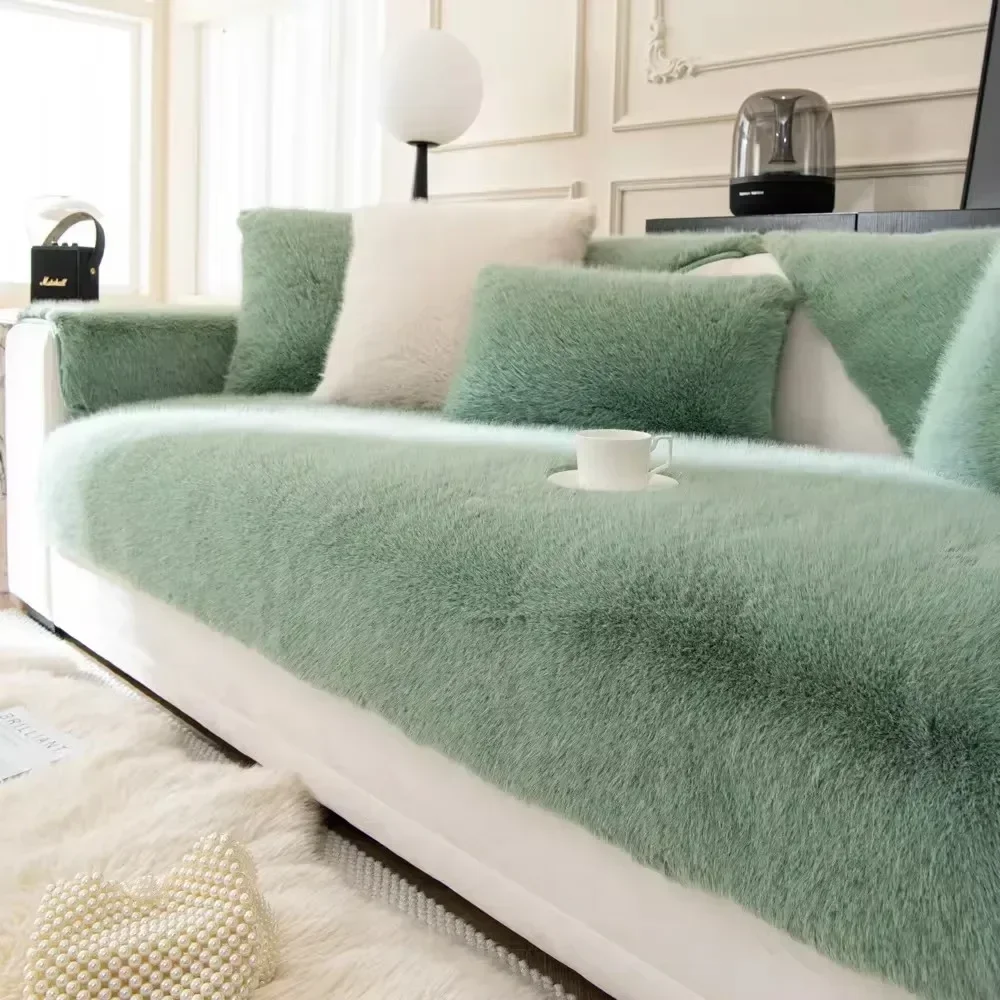 Rabbit Velvet Sofa Cover Three-Dimensional Thickened Warm Living Room Sofa Cushion Non-Slip Massage Plush Sofa Back Cushion