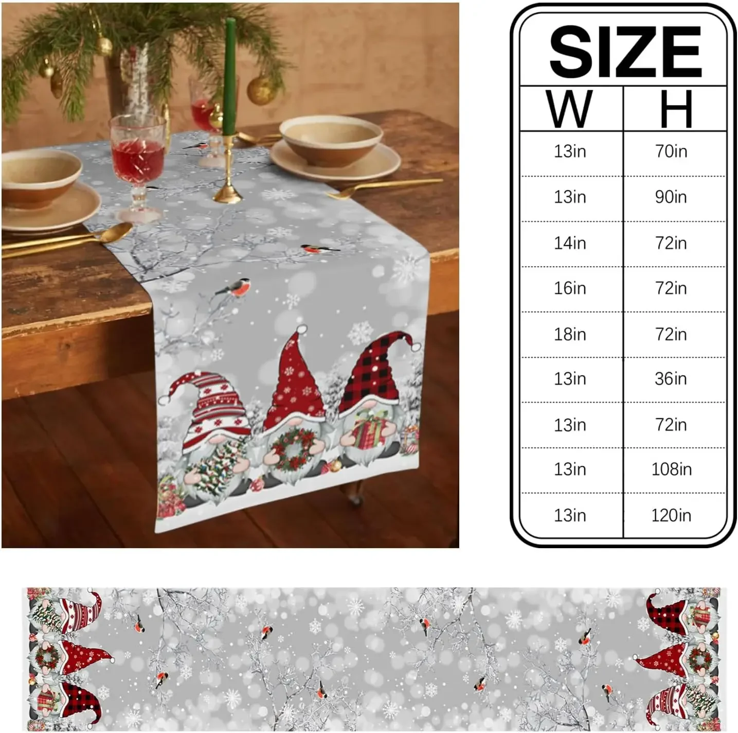 Christmas Gnome Snowflake Branch Bird Linen Table Runner Dresser Scarves Winter Xmas Kitchen Table Runner Christmas Decorations