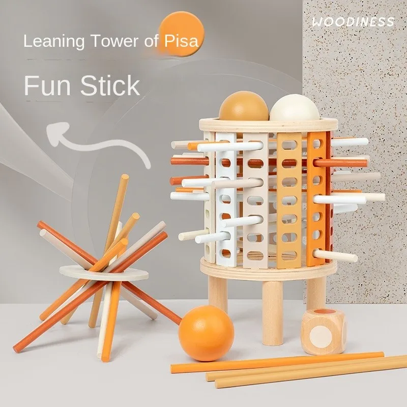 Dokitoy Wooden Pizza Leaning Tower Drawing Stick Game Training Hand Eye Coordination Logical Thinking Early Education Puzzle Toy