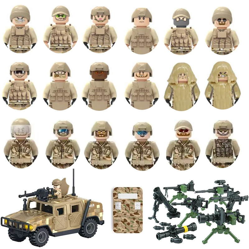 Military Weapons Guns Mortar Special Forces Police SWAT Gangster Jeeps Off-Road Armored Vehicle Model Soldier Building Block Toy