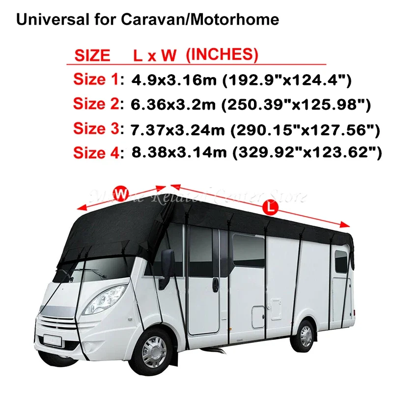 

210D Car Cover Waterproof Motorhome Roof Cover 4.9/6.36/7.37/8.3*3M RV Caravan Tarpaulin Protective Sunshade Windproof Dustproof