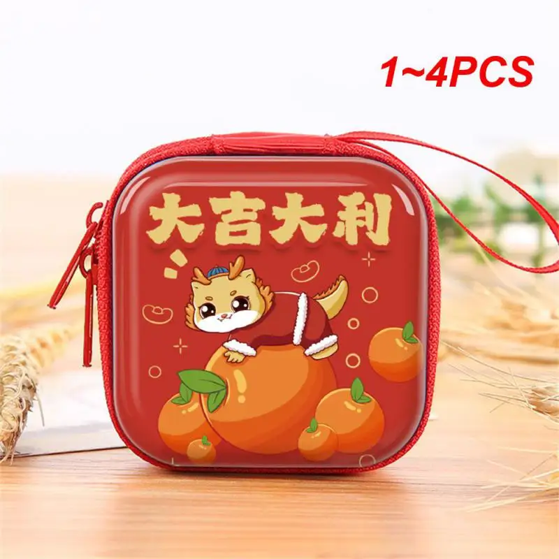 1~4PCS Year Of The Dragon Coin Purse Brightly Colored Headphone Storage Bag High Quality And Durable Portable Wallet Coin Purse