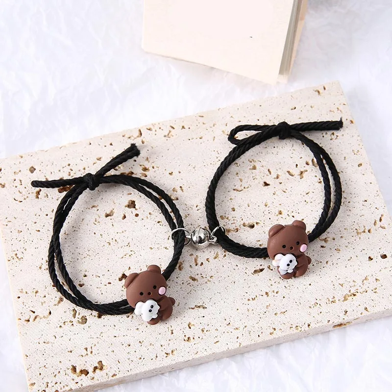 2pcs/set Cartoon Cute Bear Bracelet for Women Girls 2023 New Adjustable Couple Paired Bracelets Friendship Jewelry Gift