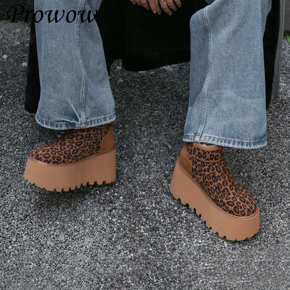 

Новые замшевые зимние ботинки с леопардовым принтом и круглым носком, толстая подошва, женская обувь из толстой шерсти, Zapatos Mujer