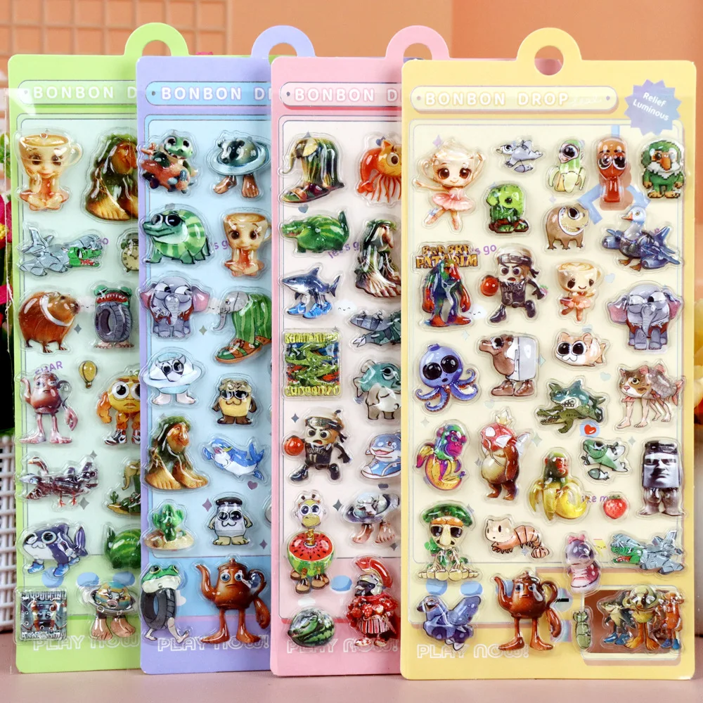 

4pcs Creative Tung Tung Tung Sahur 3D Puffy Bubble Stickers Italian Brainrot Abstract Animal Cartoon Decals Decoration Toy Gift
