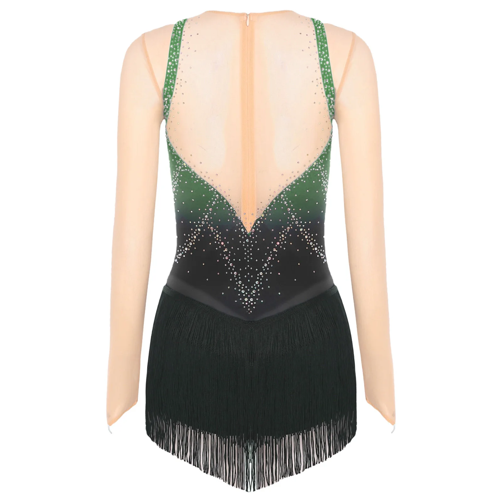 Robe justaucorps de gymnastique pour femmes, Costume de patinage artistique, danse latine lyrique, strass, frange en maille, body une pièce, Dacnewear