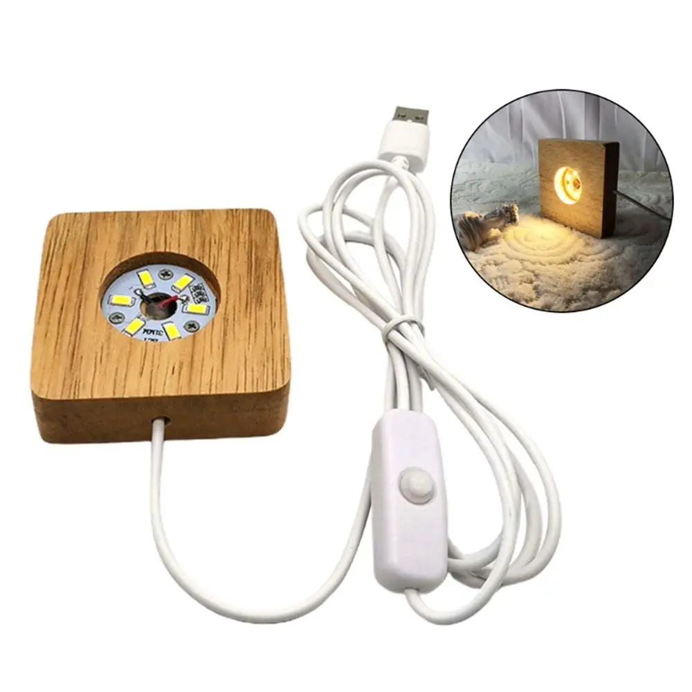 

USB Safe Display Crystal Glass LED Lights Long Lifespan Crystal Display Holder Lamp Base Wooden Light Base Crystal Stand