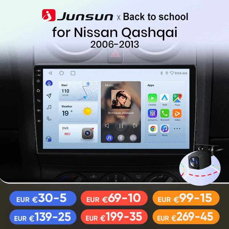 Junsun CarPlay Android Auto Autoradio Per Nissan Qashqai J10 2006-2013 Auto Lettore Multimediale Navi GPS 2din 4G-LET Autoradio RDS