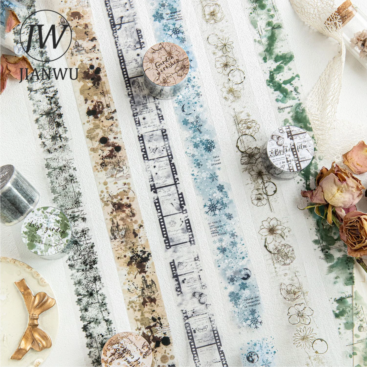 JIANWU 30mm*200cm Paper Ink Marks Series Vintage Smudge Film Landscape Material Collage PET Tape Creative DIY Journal Stationery