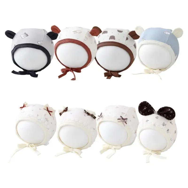 

U13F Elastic Baby Bonnet Hat With Full Ear Protections Comfortable Fabric For 0 to 5M