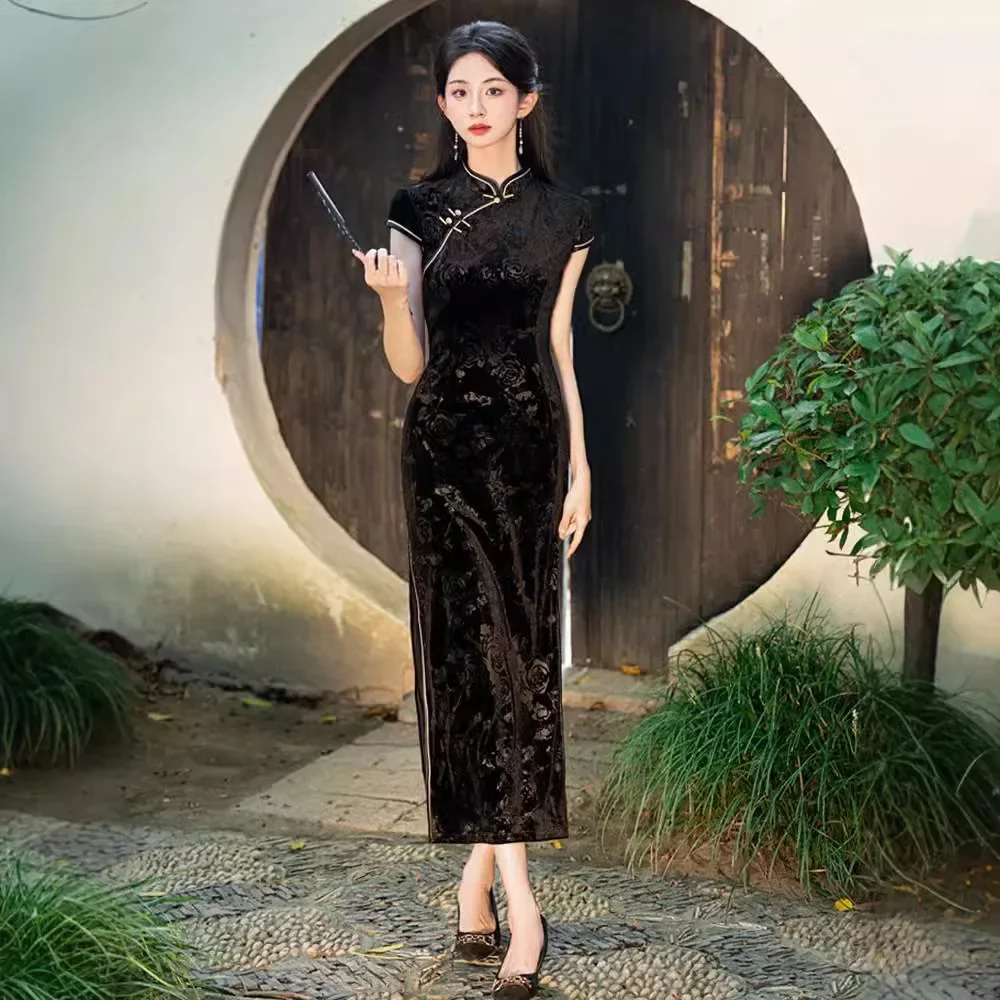 

Cheongsam retro old Shanghai temperament long sleeveless classical charm daily dress